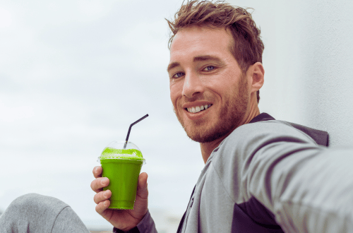 Super food smoothie being enjoyed by a man.