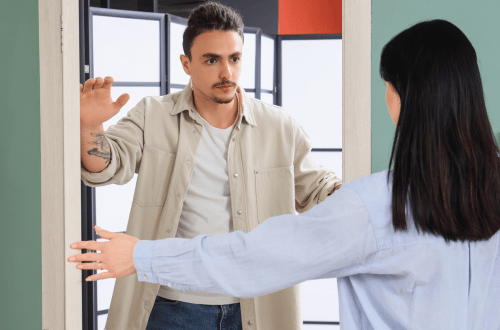 two people having a discussion about setting boundaries with family.