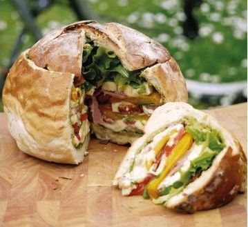 Picnic ham and salad filled cob