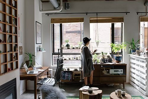 A woman in a decorated house