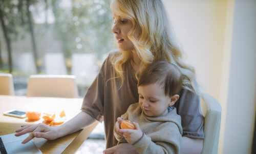 mother and child, working from home