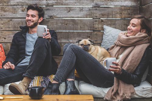 happy couple drinking coffee