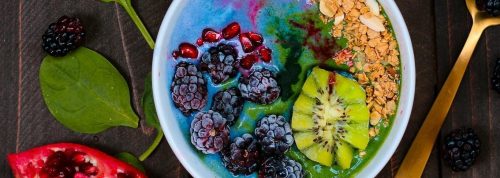 healthy fruit bowl blackberry kiwi oat leaf