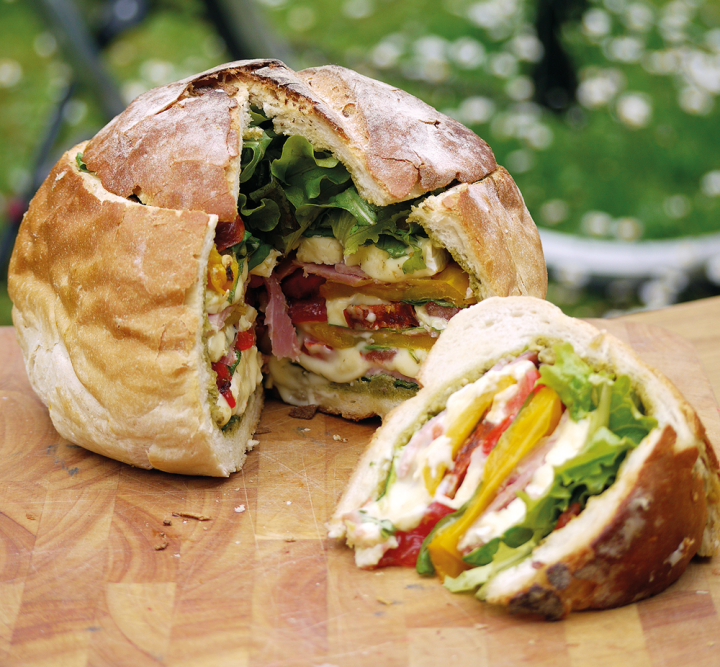 Picnic ham and salad filled cob