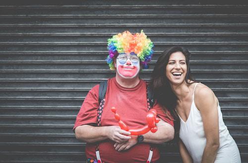 a woman and a clown